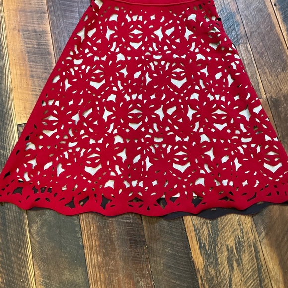 Moulinette Soeurs Laser-Cut Red Fit & Flare Dress Anthropologie Size 6 - Picture 7 of 12